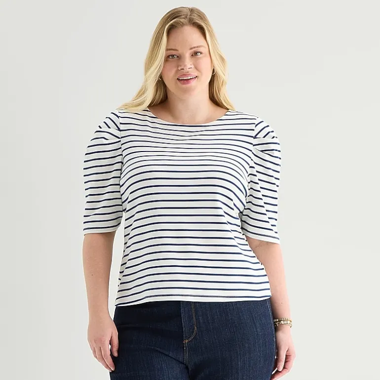 St. John's Bay Womens Plus Crew Neck 3/4 Sleeve Knit Blouse
