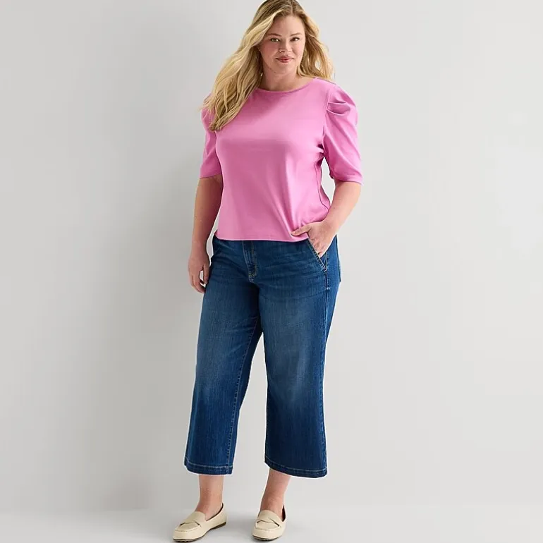 St. John's Bay Womens Plus Crew Neck 3/4 Sleeve Knit Blouse