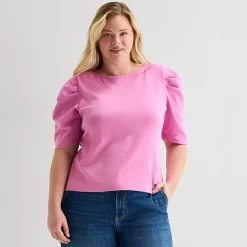 St. John's Bay Womens Plus Crew Neck 3/4 Sleeve Knit Blouse