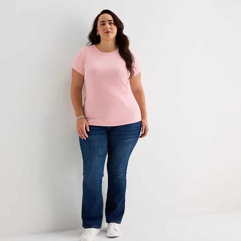 St. John's Bay Womens Plus Crew Neck Short Sleeve T-Shirt
