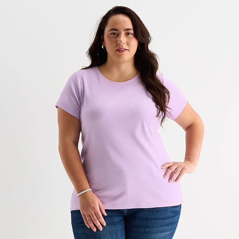 St. John's Bay Womens Plus Crew Neck Short Sleeve T-Shirt