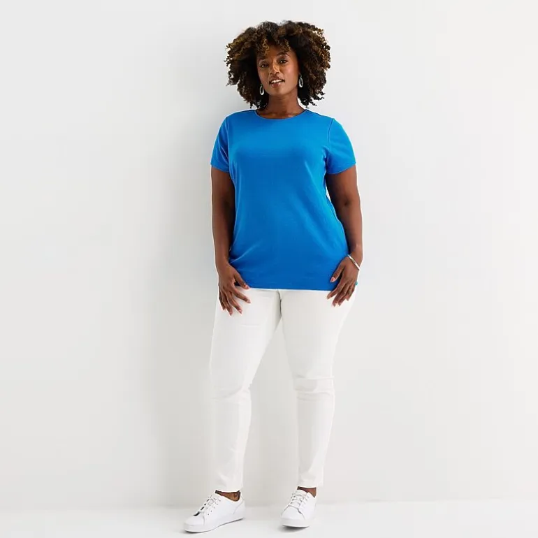 St. John's Bay Womens Plus Crew Neck Short Sleeve T-Shirt
