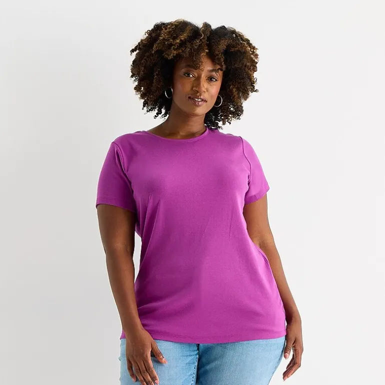 St. John's Bay Womens Plus Crew Neck Short Sleeve T-Shirt