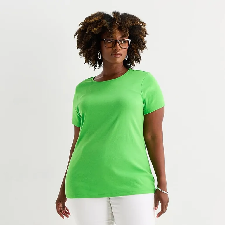 St. John's Bay Womens Plus Crew Neck Short Sleeve T-Shirt