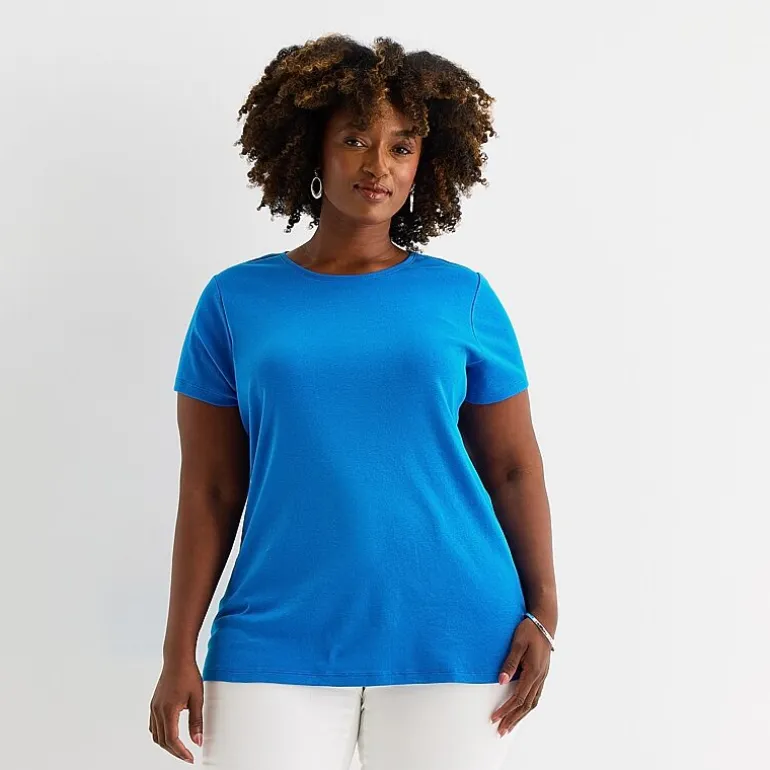 St. John's Bay Womens Plus Crew Neck Short Sleeve T-Shirt