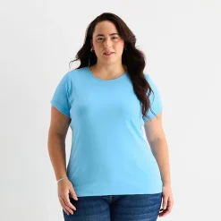 St. John's Bay Womens Plus Crew Neck Short Sleeve T-Shirt