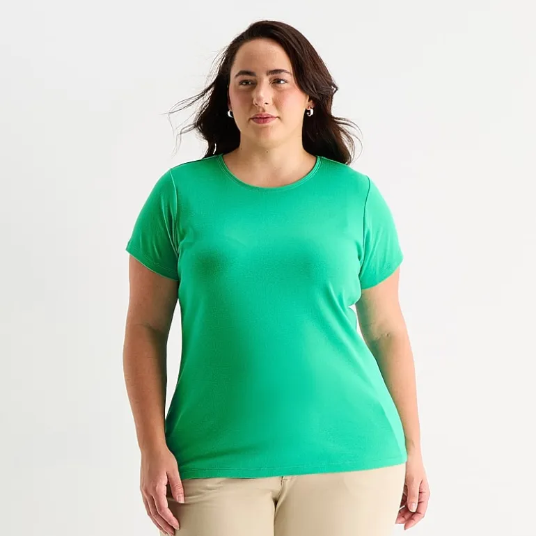 St. John's Bay Womens Plus Crew Neck Short Sleeve T-Shirt