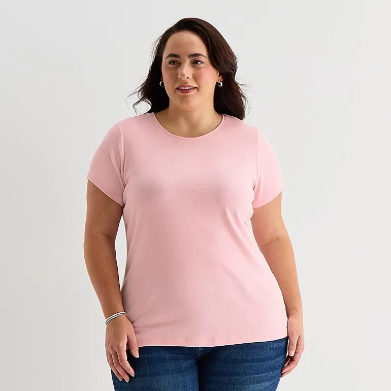 St. John's Bay Womens Plus Crew Neck Short Sleeve T-Shirt