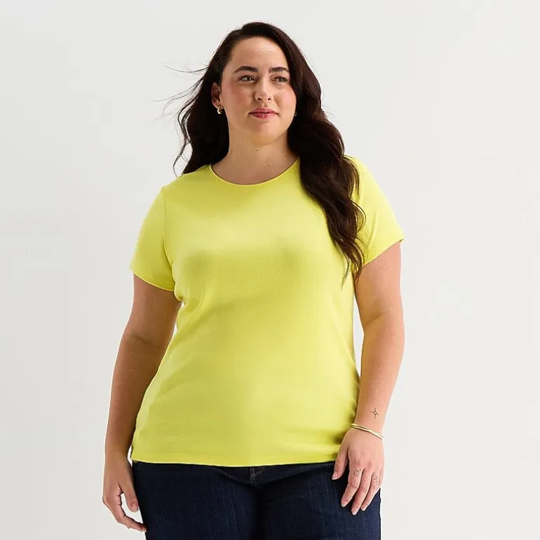 St. John's Bay Womens Plus Crew Neck Short Sleeve T-Shirt