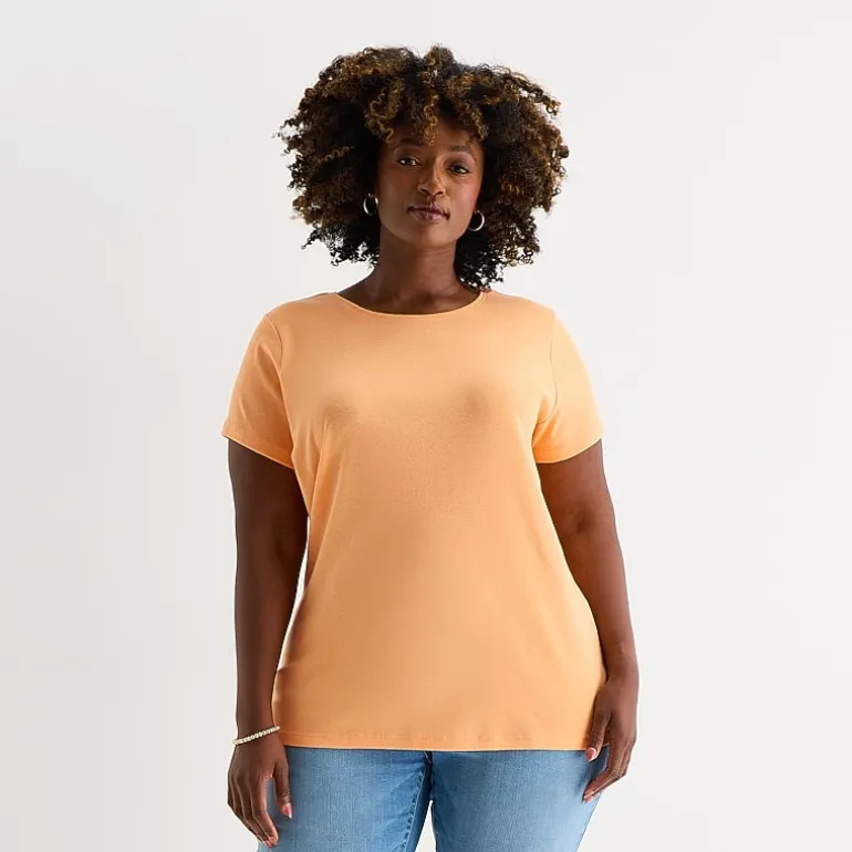 St. John's Bay Womens Plus Crew Neck Short Sleeve T-Shirt