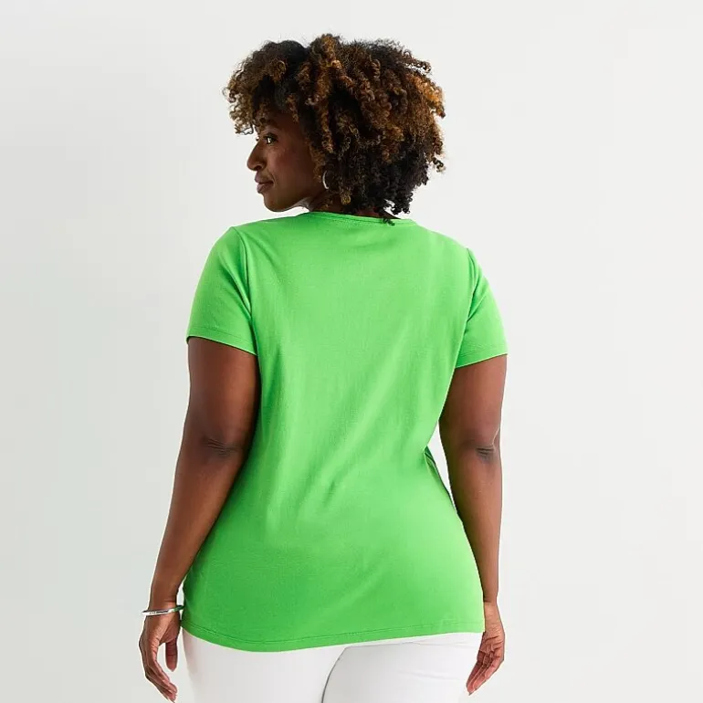 St. John's Bay Womens Plus Crew Neck Short Sleeve T-Shirt