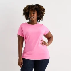 St. John's Bay Womens Plus Crew Neck Short Sleeve T-Shirt