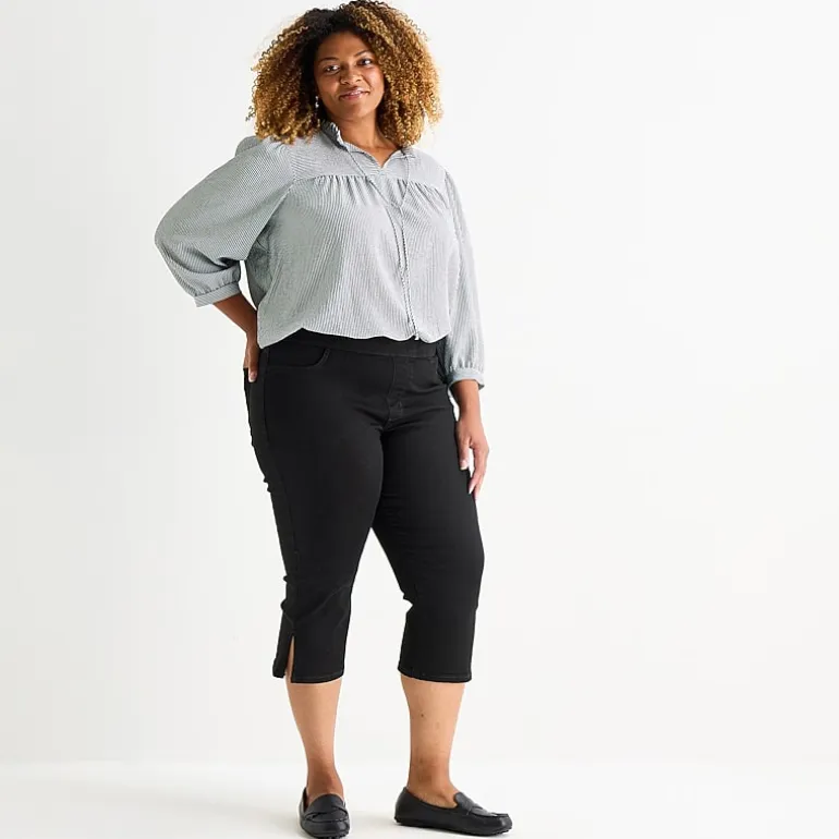 St. John's Bay Womens Plus Denim Pull On Cropped Pant