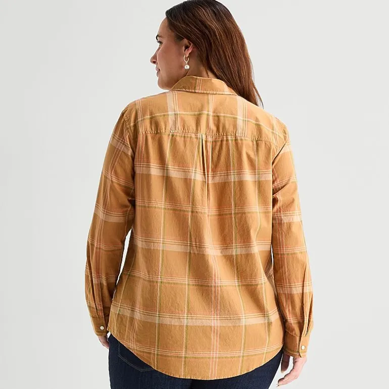 St. John's Bay Womens Plus Easy-on + Easy-off Cuffed Long Sleeve Regular Fit Button-Down Shirt