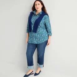 St. John's Bay Womens Plus Easy-on + Easy-off Cuffed Long Sleeve Regular Fit Button-Down Shirt
