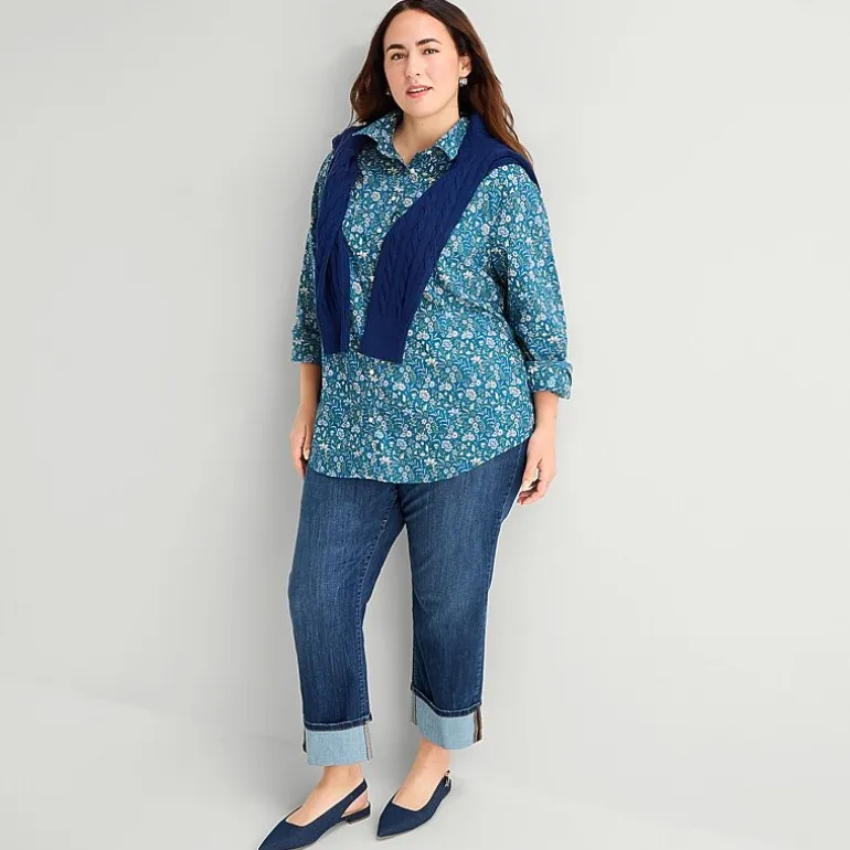 St. John's Bay Womens Plus Easy-on + Easy-off Cuffed Long Sleeve Regular Fit Button-Down Shirt