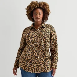 St. John's Bay Womens Plus Easy-on + Easy-off Cuffed Long Sleeve Regular Fit Button-Down Shirt