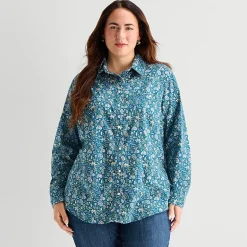 St. John's Bay Womens Plus Easy-on + Easy-off Cuffed Long Sleeve Regular Fit Button-Down Shirt