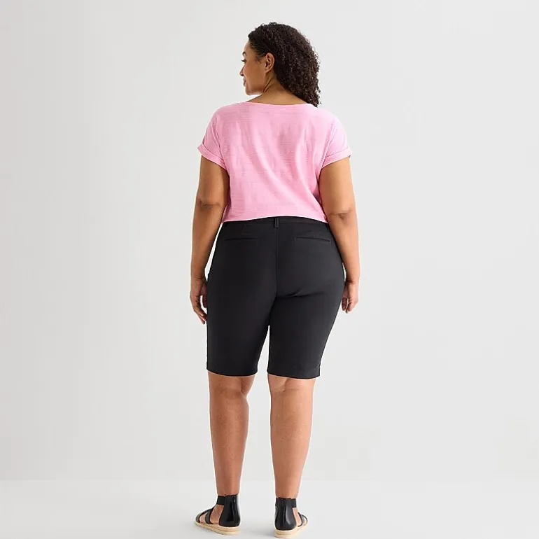 St. John's Bay Womens 11" Plus Easy-on + Easy-off Bermuda Short