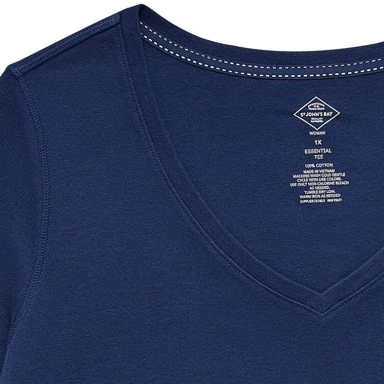 St. John's Bay Womens Plus Easy-on + Easy-off V Neck 3/4 Sleeve Adaptive T-Shirt