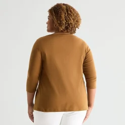 St. John's Bay Womens Plus Easy-on + Easy-off V Neck 3/4 Sleeve Adaptive T-Shirt