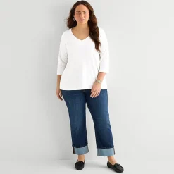 St. John's Bay Womens Plus Easy-on + Easy-off V Neck 3/4 Sleeve Adaptive T-Shirt