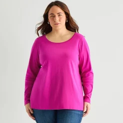 St. John's Bay Womens Plus Easy-on + Easy-off Crew Neck Long Sleeve Adaptive T-Shirt