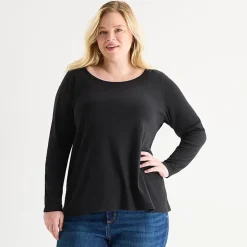 St. John's Bay Womens Plus Easy-on + Easy-off Crew Neck Long Sleeve Adaptive T-Shirt