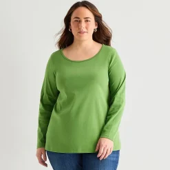 St. John's Bay Womens Plus Easy-on + Easy-off Crew Neck Long Sleeve Adaptive T-Shirt