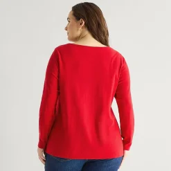St. John's Bay Womens Plus Easy-on + Easy-off Crew Neck Long Sleeve Adaptive T-Shirt