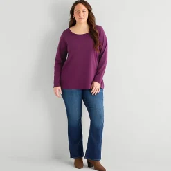 St. John's Bay Womens Plus Easy-on + Easy-off Crew Neck Long Sleeve Adaptive T-Shirt