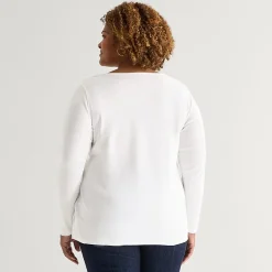 St. John's Bay Womens Plus Easy-on + Easy-off Crew Neck Long Sleeve Adaptive T-Shirt