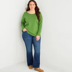 St. John's Bay Womens Plus Easy-on + Easy-off Crew Neck Long Sleeve Adaptive T-Shirt
