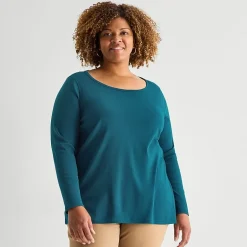 St. John's Bay Womens Plus Easy-on + Easy-off Crew Neck Long Sleeve Adaptive T-Shirt