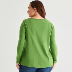 St. John's Bay Womens Plus Easy-on + Easy-off Crew Neck Long Sleeve Adaptive T-Shirt