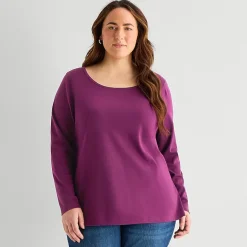 St. John's Bay Womens Plus Easy-on + Easy-off Crew Neck Long Sleeve Adaptive T-Shirt
