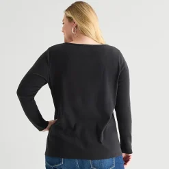 St. John's Bay Womens Plus Easy-on + Easy-off Crew Neck Long Sleeve Adaptive T-Shirt