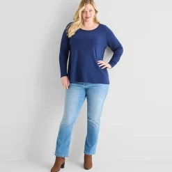 St. John's Bay Womens Plus Easy-on + Easy-off Crew Neck Long Sleeve Adaptive T-Shirt