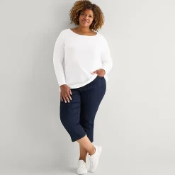 St. John's Bay Womens Plus Easy-on + Easy-off Crew Neck Long Sleeve Adaptive T-Shirt