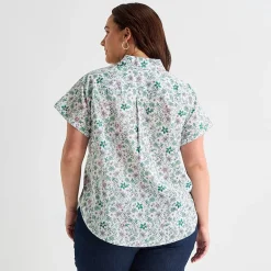St. John's Bay Womens Plus Easy-on + Easy-off Hidden Access Opening Roll Short Sleeve Regular Fit Button-Down Shirt