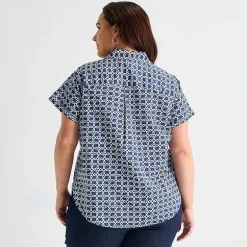 St. John's Bay Womens Plus Easy-on + Easy-off Hidden Access Opening Roll Short Sleeve Regular Fit Button-Down Shirt