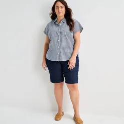 St. John's Bay Womens Plus Easy-on + Easy-off Hidden Access Opening Roll Short Sleeve Regular Fit Button-Down Shirt