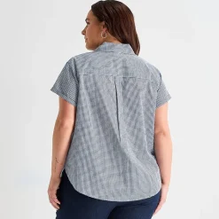 St. John's Bay Womens Plus Easy-on + Easy-off Hidden Access Opening Roll Short Sleeve Regular Fit Button-Down Shirt