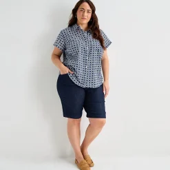 St. John's Bay Womens Plus Easy-on + Easy-off Hidden Access Opening Roll Short Sleeve Regular Fit Button-Down Shirt