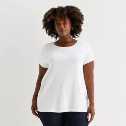St. John's Bay Womens Plus Easy-on + Easy-off Crew Neck Short Sleeve Adaptive T-Shirt