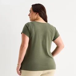 St. John's Bay Womens Plus Easy-on + Easy-off Crew Neck Short Sleeve Adaptive T-Shirt