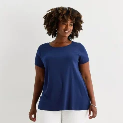 St. John's Bay Womens Plus Easy-on + Easy-off Crew Neck Short Sleeve Adaptive T-Shirt