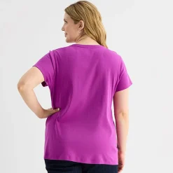 St. John's Bay Womens Plus Easy-on + Easy-off V Neck Short Sleeve Adaptive T-Shirt