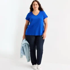 St. John's Bay Womens Plus Easy-on + Easy-off V Neck Short Sleeve Adaptive T-Shirt