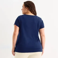 St. John's Bay Womens Plus Easy-on + Easy-off V Neck Short Sleeve Adaptive T-Shirt